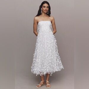 NWT BHLDN Strapless 3D Floral Vine Fit & Flare Midi Wedding Bridal White Dress 2